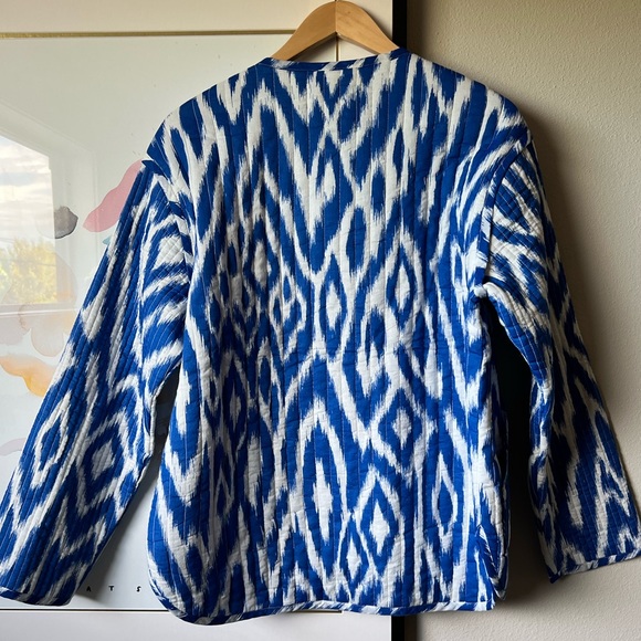 NWT Anthropologie Nora cobalt and white quilted ikat jacket size S - Picture 3 of 10
